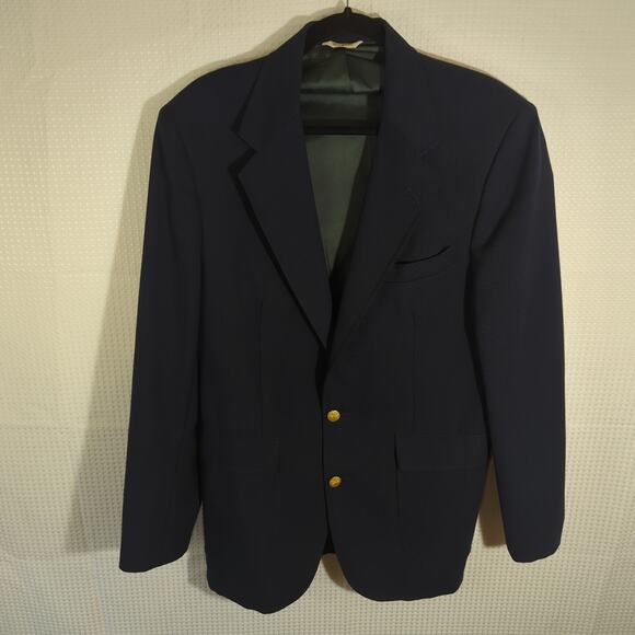 Dawahares 41L Blazer Mens Navy Blue Gold Button Sport Coat Jacket USA Made 2 Btn - Picture 1 of 6